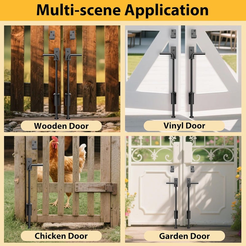 URDOGSL Store 36" Heavy Duty Cane Bolts for Gates with Upgraded Square Hardware Gate Drop Rod with Black Finish for Wood PVC Vinyl Fences Gates, Double Doors-2 Pack - Image 5